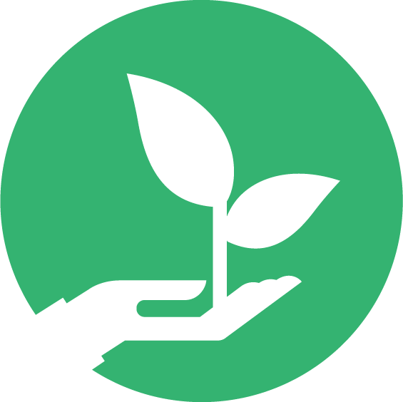 Logo d'une main avec une plante sur fond vert
